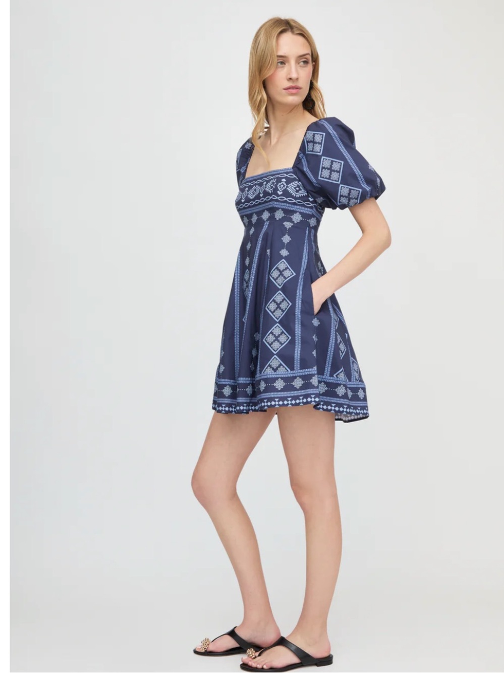 Hill House Home The Matilda Mini Dress in Navy Diamond Batik Navy White XXL - Picture 3 of 10